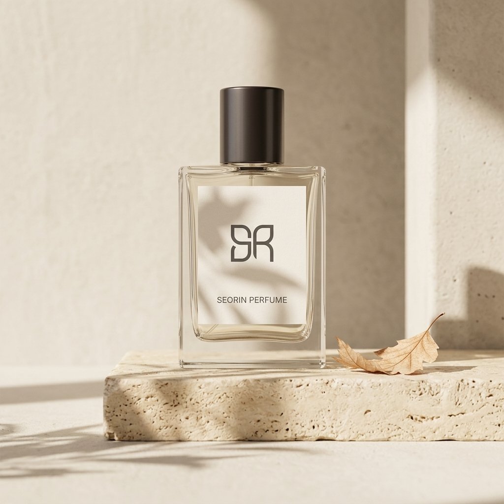 SEORIN Perfume Bottle on Travertine Stone Pedestal